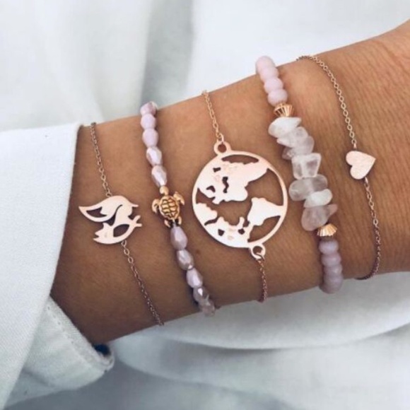 **ANH* 5-Pc Gold x Pink Fashion Bracelet Set - Picture 1 of 7